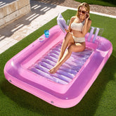 Inflatable Tanning Pool Lounger Float,  70" x 46", White Pink-L